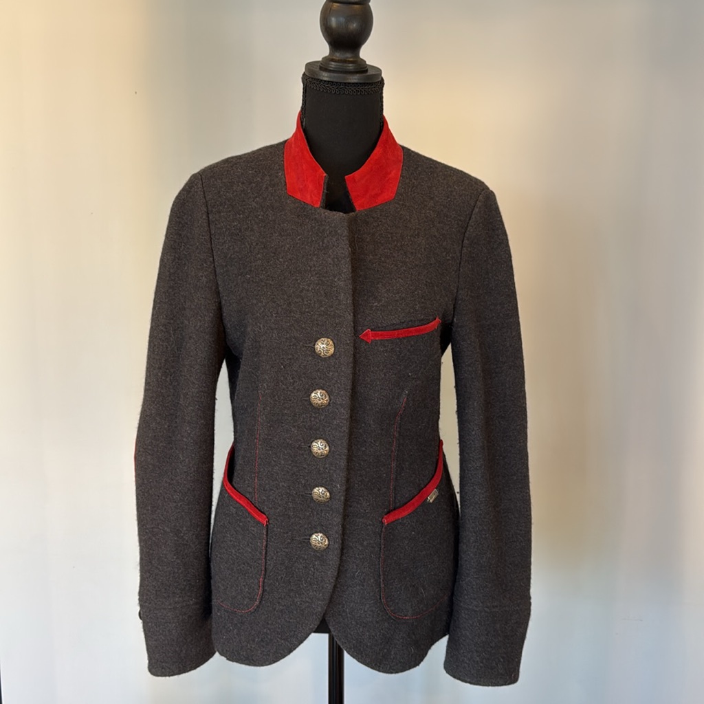 Geiger Wool Blazer With Red Leather Accents